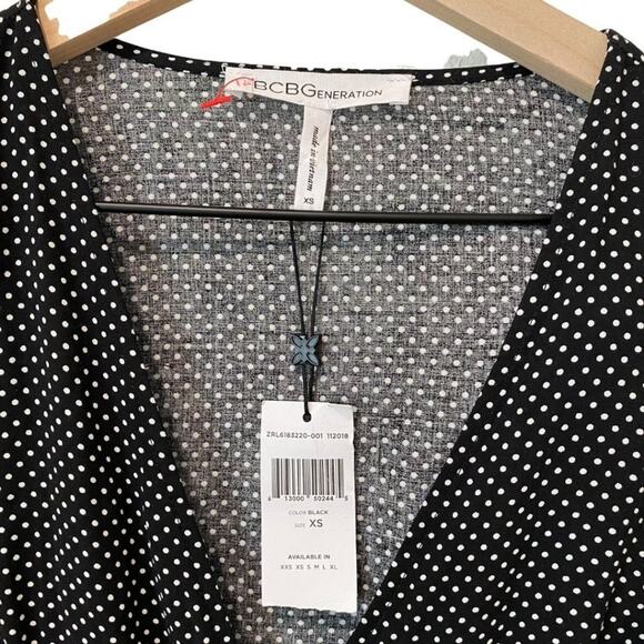 NWT BCBGeneration Wrap Dress Black Polka Dot XS - Picture 4 of 10